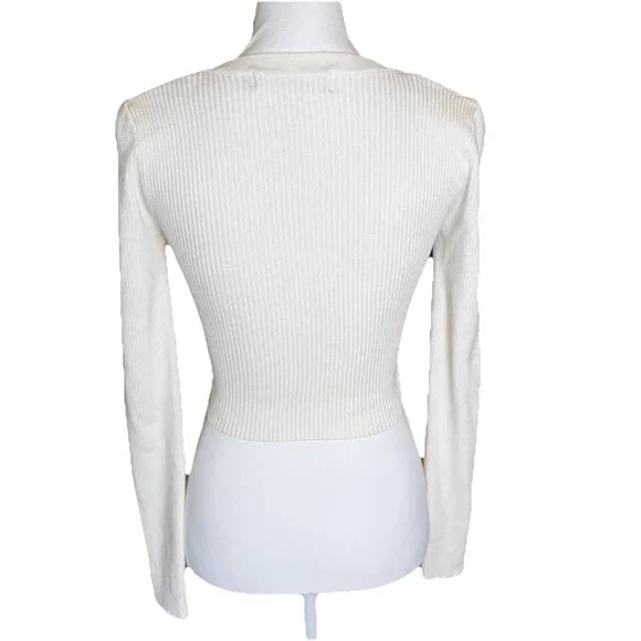 Nectar Clothing Cream Sweetheart Neckline Long Sleeve Ribbed Crop Top Size Small - Picture 3 of 6